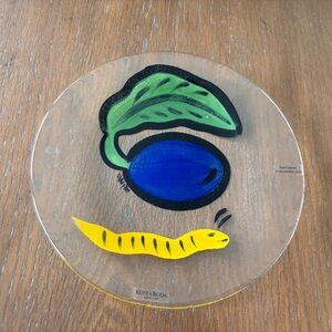 Ulrica Hydman-Vallien for Kosta Boda Hand painted Vintage Plate Fused Glass